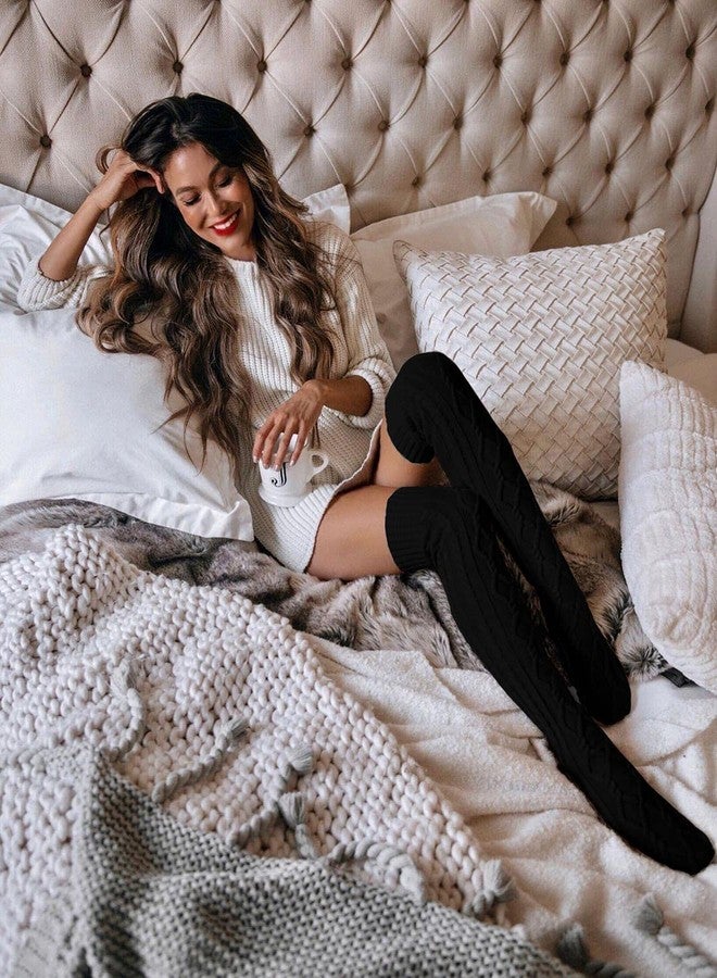 Pcavin Thigh High Socks for Women Cable Knit Over the Knee Boot Socks, Long Warm Leg Warmers Winter - Image 3